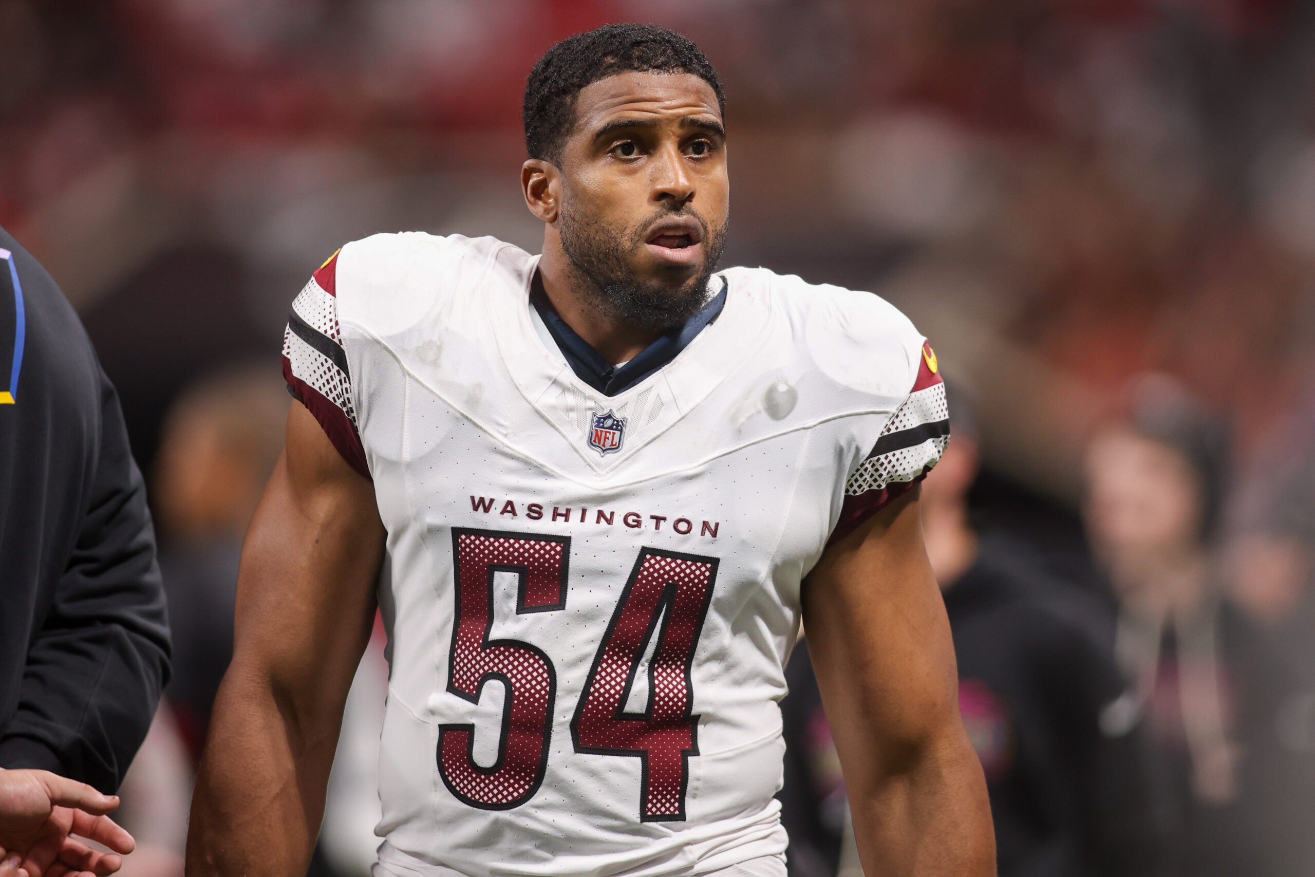 Sep 28, 2025; Atlanta, Georgia, USA; Washington Commanders linebacker Bobby Wagner (54) on the field during a game against the Atlanta Falcons at Mercedes-Benz Stadium.