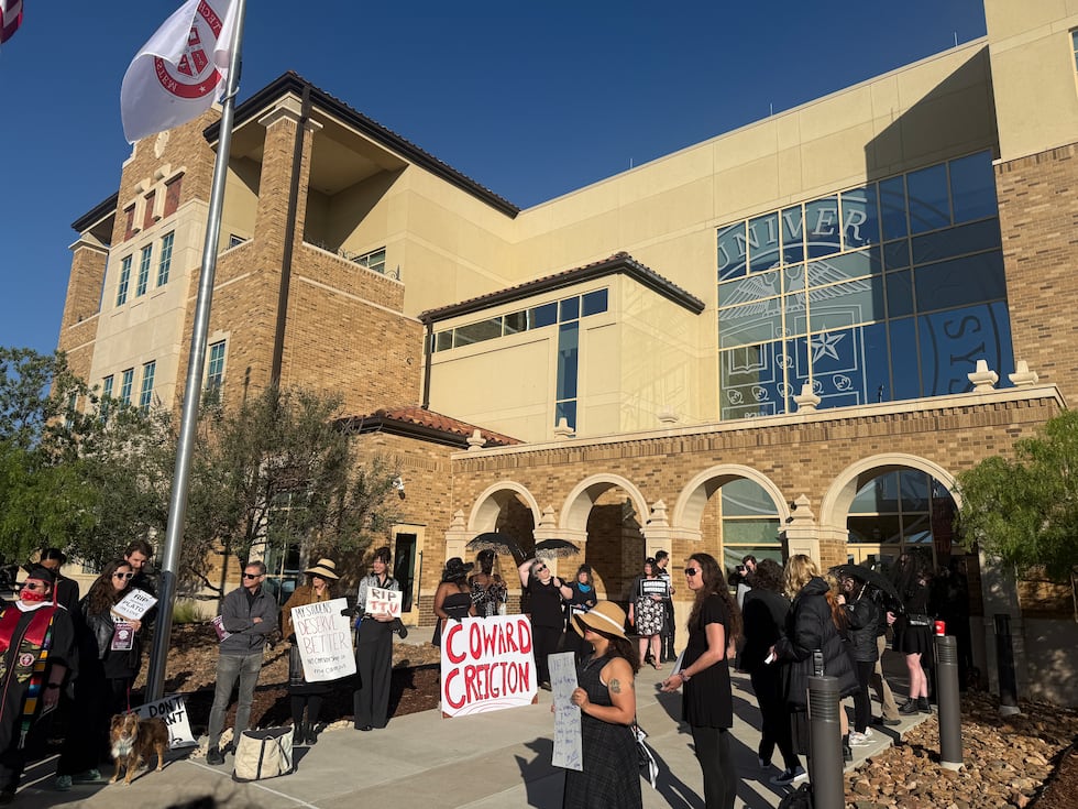 Some students and faculty held a mock funeral outside the Texas Tech University System...