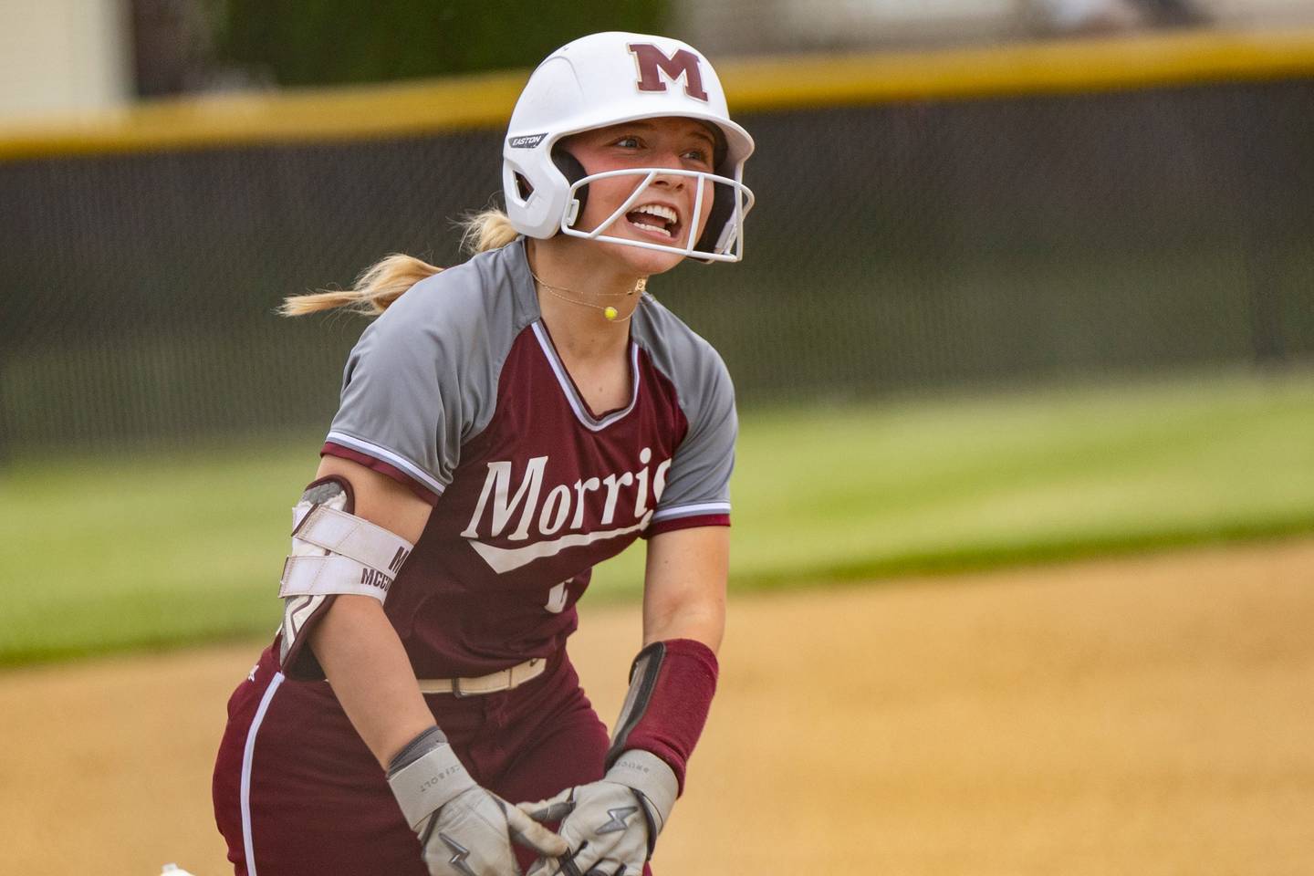 Morris' Aubrey McConnell celebrates after homering during her team's Class 3A Plano Regional game with Plano on Friday.