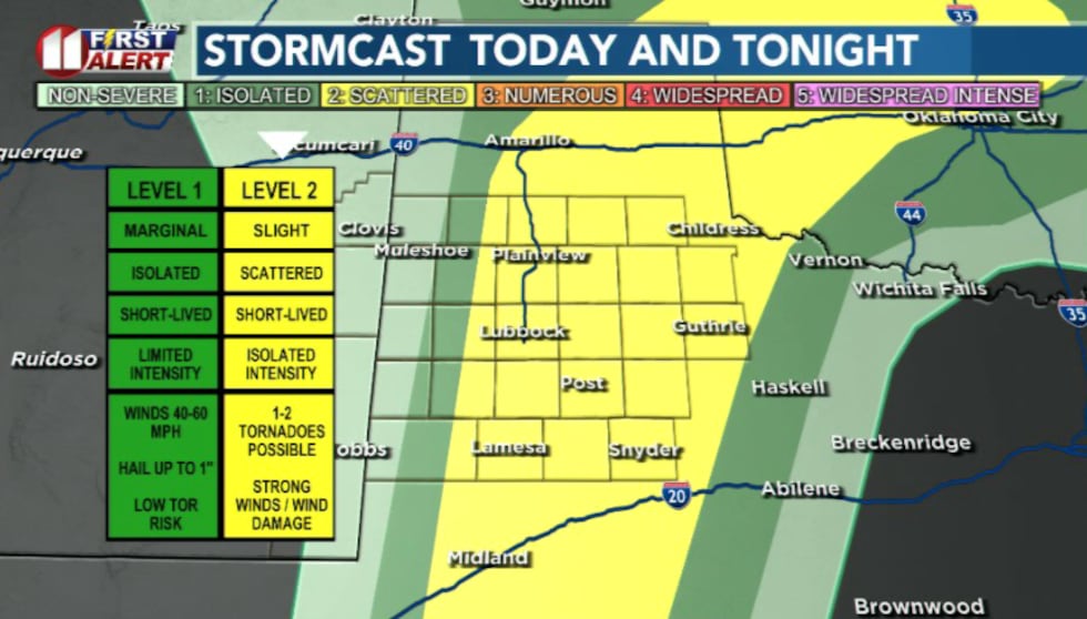 Isolated severe storms possible this afternoon and evening