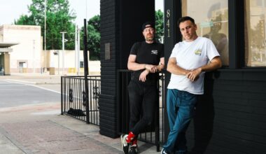 Evan Pemberton (left) and Mike Stites standing in front of their new restaurant
