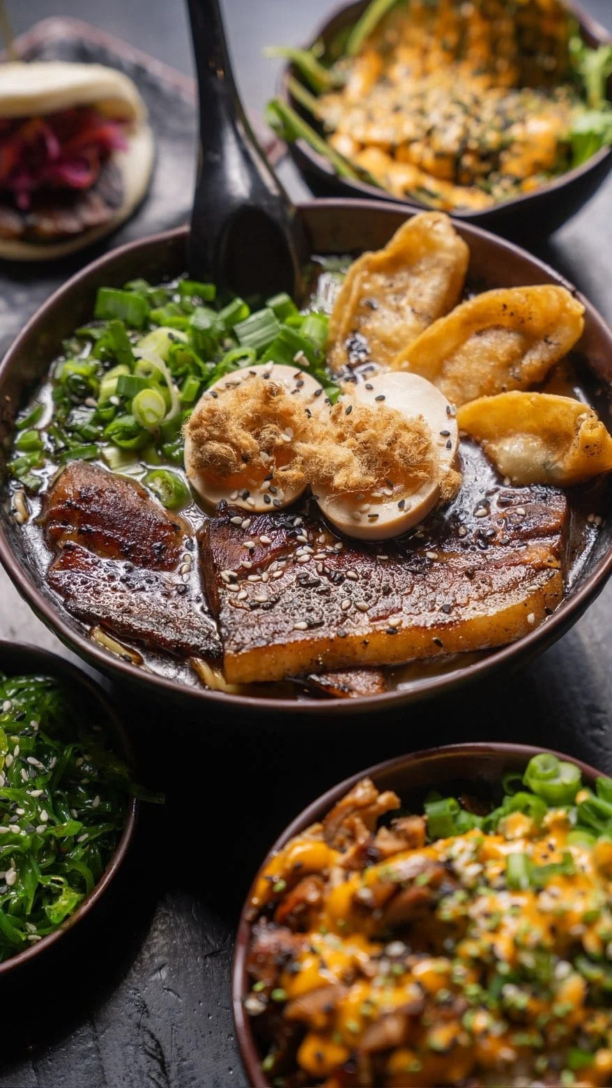 Members of BTS stopped by Kaedama while in El Paso and enjoyed some appetizers and some dishes, mainly the Thicc boi, which is the pork broth with braised pork belly and blackened garlic oil.
