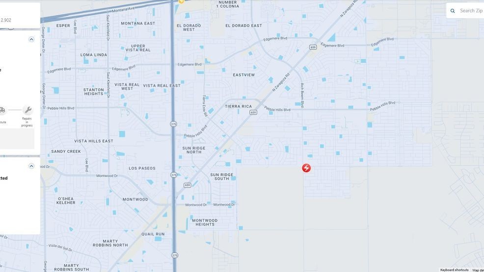 EP Electric map showing the outage affecting 2,900 customers in Far East El Paso. Credit: EP Electric