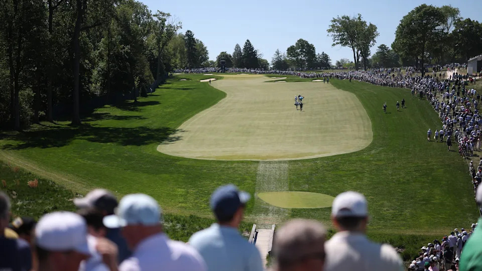 Looking down the 1st hole at Aronimink during the 2026 PGA Championship