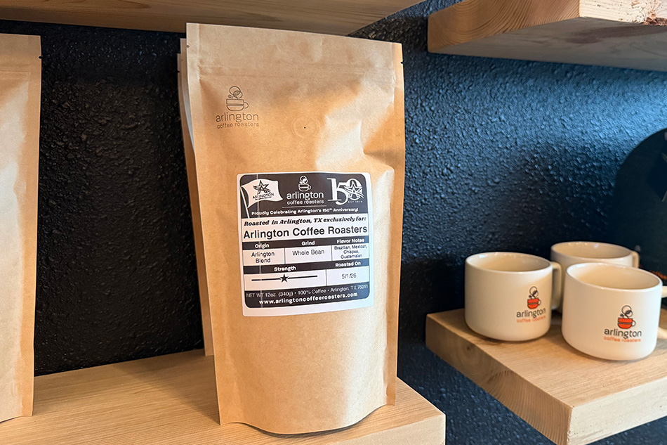 Brown package of coffee beans with