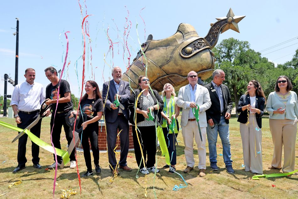 Ribbon-cutting celebration of Texan Golden Boot Sculpture in Arlington on May 28, 2026.