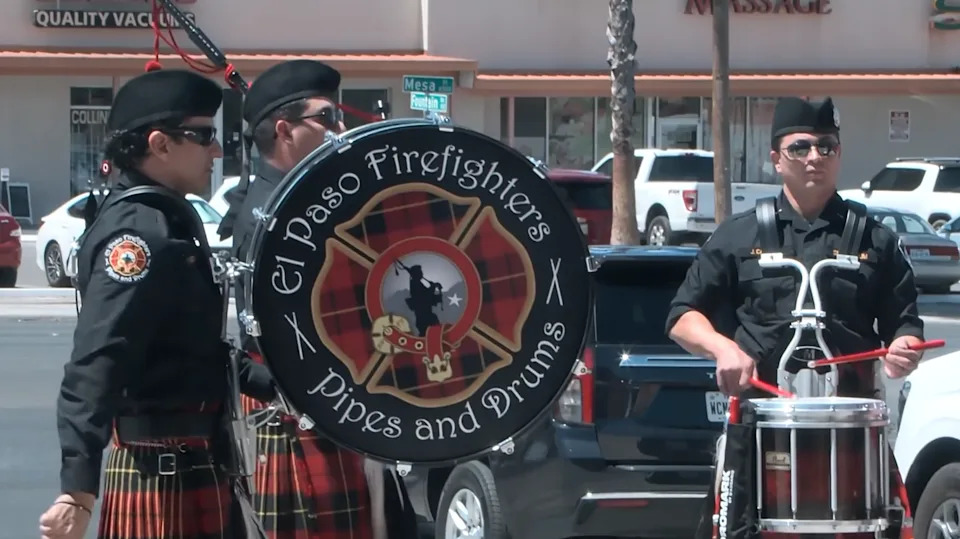 The El Paso Firefighters’ Pipes and Drums performed during the ribbon-cutting ceremony of Fire Station No. 22. Photo taken by Tony Pina/KTSM.