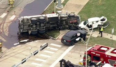 Firefighters work to contain crude oil leak after tanker crash in West Plano