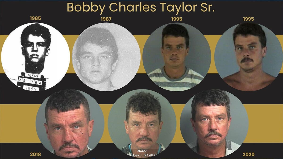 photos show several mugshots of Bobby Taylor through the years