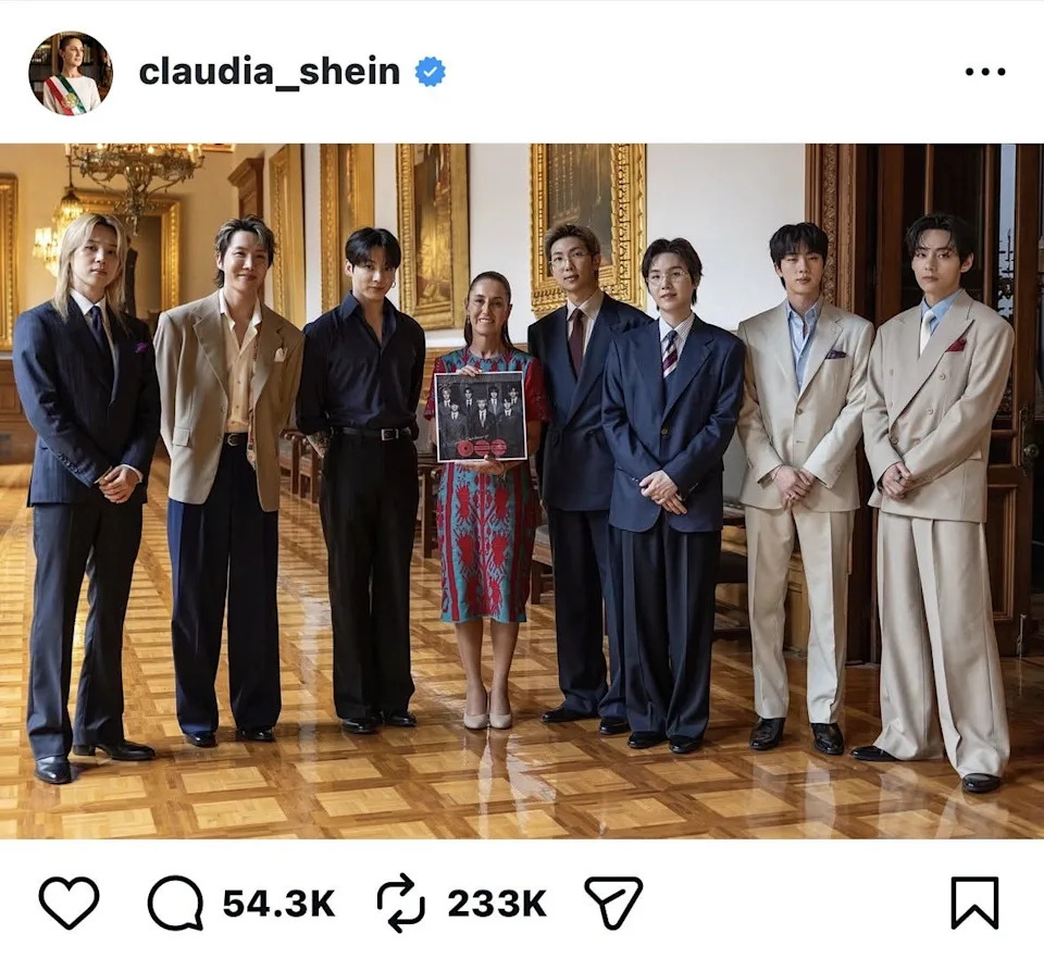 BTS made a special stop on Wednesday, May 6 at the Palacio Nacional in Mexico City and was welcomed by President Claudia Sheinbaum.