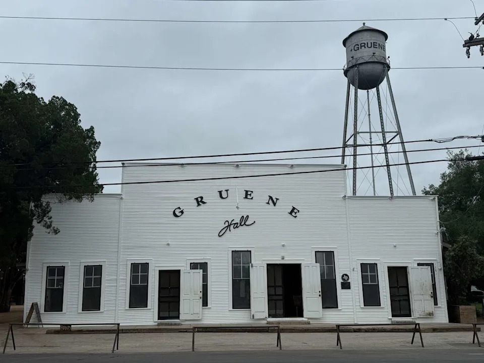 A water tower sits behind Gruene Hall in Gruene, Texas on April 30, 2026. (Nicholas Hernandez/MySA)