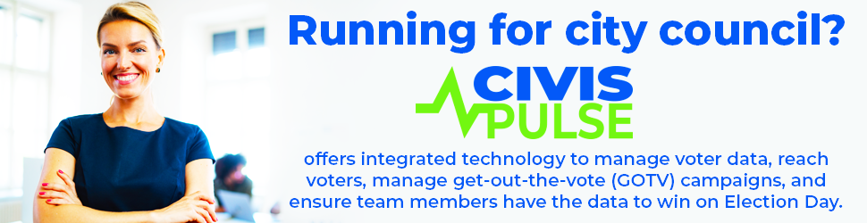 An advertisement for Civis Pulse, an integrated technology stack for candidates running for office.