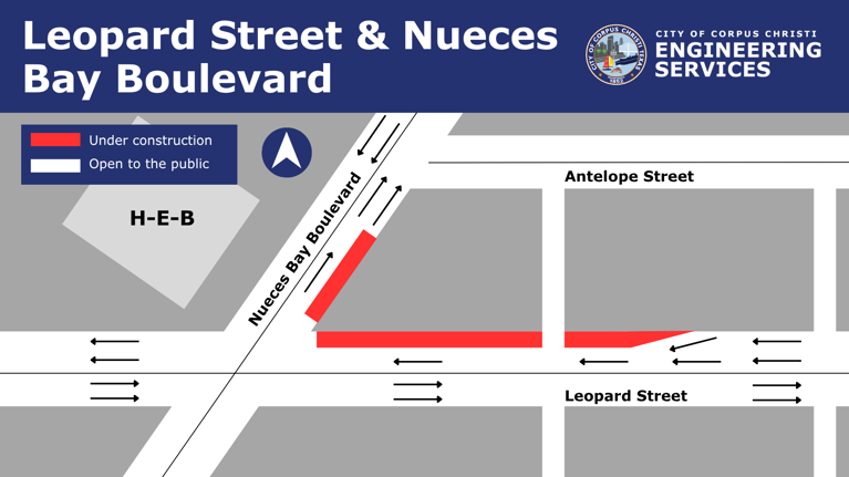 Map showing closures on Nueces Bay and Leopard.