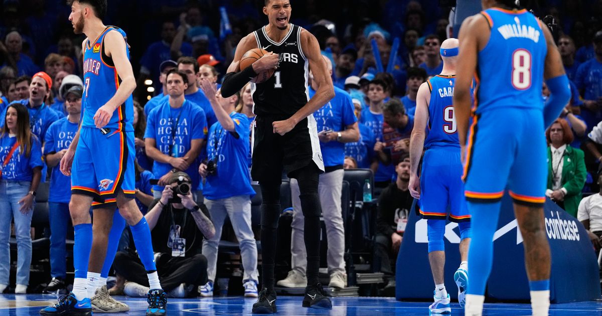 Wembanyama has 41 points, 24 rebounds and Spurs top Thunder 122-115 in 2OT to open West finals :: WRAL.com