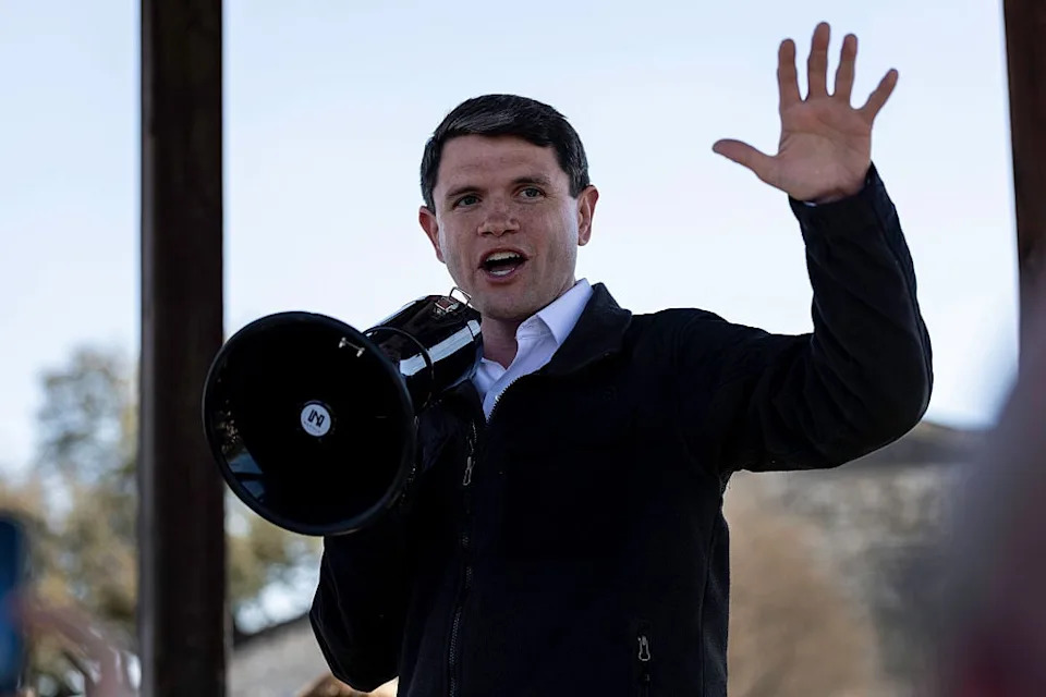 ROUND ROCK, TEXAS – MARCH 03: Texas Senate candidate James Talarico (D-TX) speaks to supporters at a campaign event on March 3, 2026 in Talarico’s hometown of Round Rock, Texas. Texans went to the polls to vote for Democratic and Republican primary candidates ahead of November’s midterm elections. (Photo by John Moore/Getty Images)