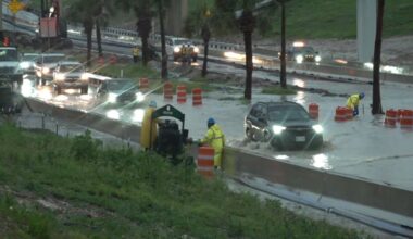 Flooding along I-37 near downtown Corpus Christi Wednesday morning