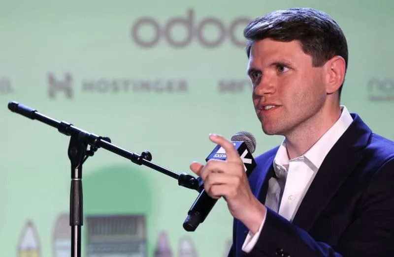 AUSTIN, TEXAS - MARCH 14: James Talarico speaks onstage during ''Raging Moderates'' at the Vox Media Podcast Stage at SXSW on March 14, 2026 in Austin, Texas (credit: Rick Kern/Getty Images for Vox Media)