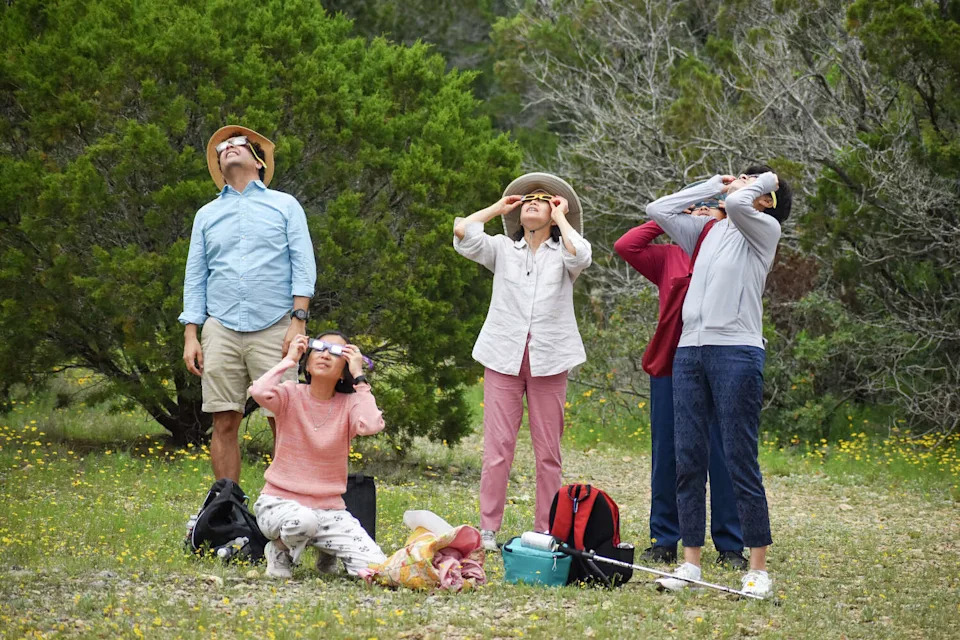 Texans watch the April 9, 2024 total solar eclipse. Another total solar eclipse is expected to cross part of the state on May 11, 2078. (Ariana Garcia)