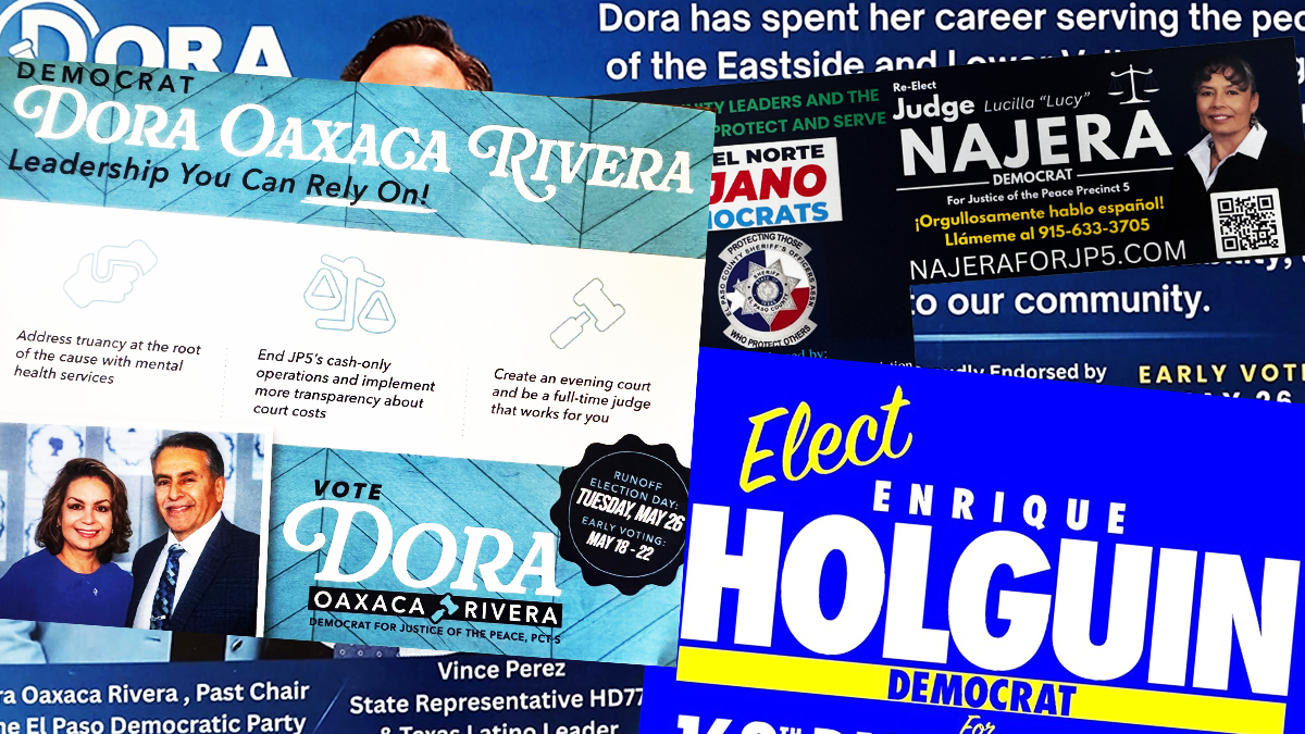 A photograph of several mailers in the 2026 runoff elections.
