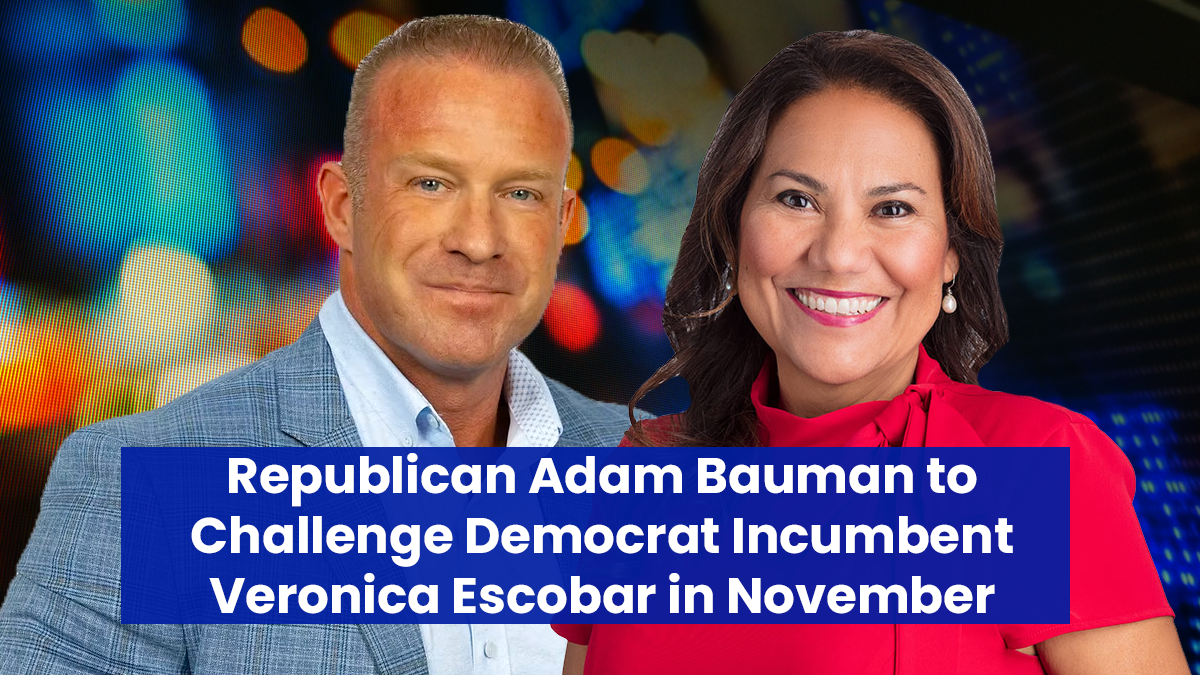 A photographic illustration of Adam Bauman on the left and Veronica Escobar on the right.