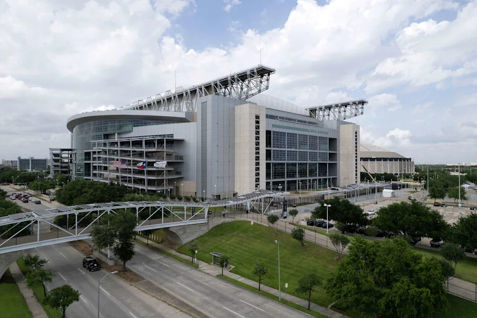 This aerial view shows NRG Stadium, which will be called "Houston Stadium" during the duration of the 2026 FIFA World Cup, in Houston, Texas on May 19, 2026. (Photo by Mark Felix / AFP via Getty Images) (MARK FELIX/AFP via Getty Images)