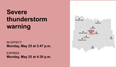 Thunderstorms with quarter-sized hail in Tarrant County Monday, says the NWS
