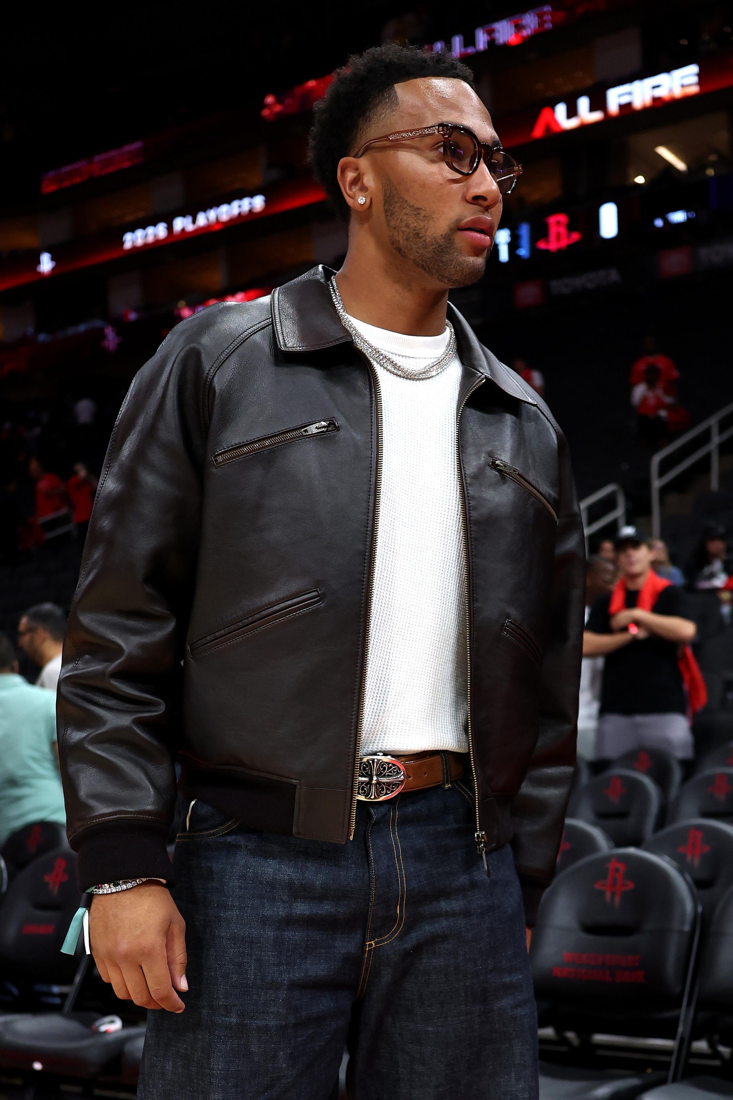 HOUSTON, TEXAS - APRIL 24: C.J. Stroud of the Houston Texans poses for a photo after the game between the Los Angeles Lakers and the Houston Rockets at Toyota Center on April 24, 2026 in Houston, Texas. NOTE TO USER: User expressly acknowledges and agrees that, by downloading and or using this photograph, User is consenting to the terms and conditions of the Getty Images License Agreement. (Photo by Kenneth Richmond/Getty Images)