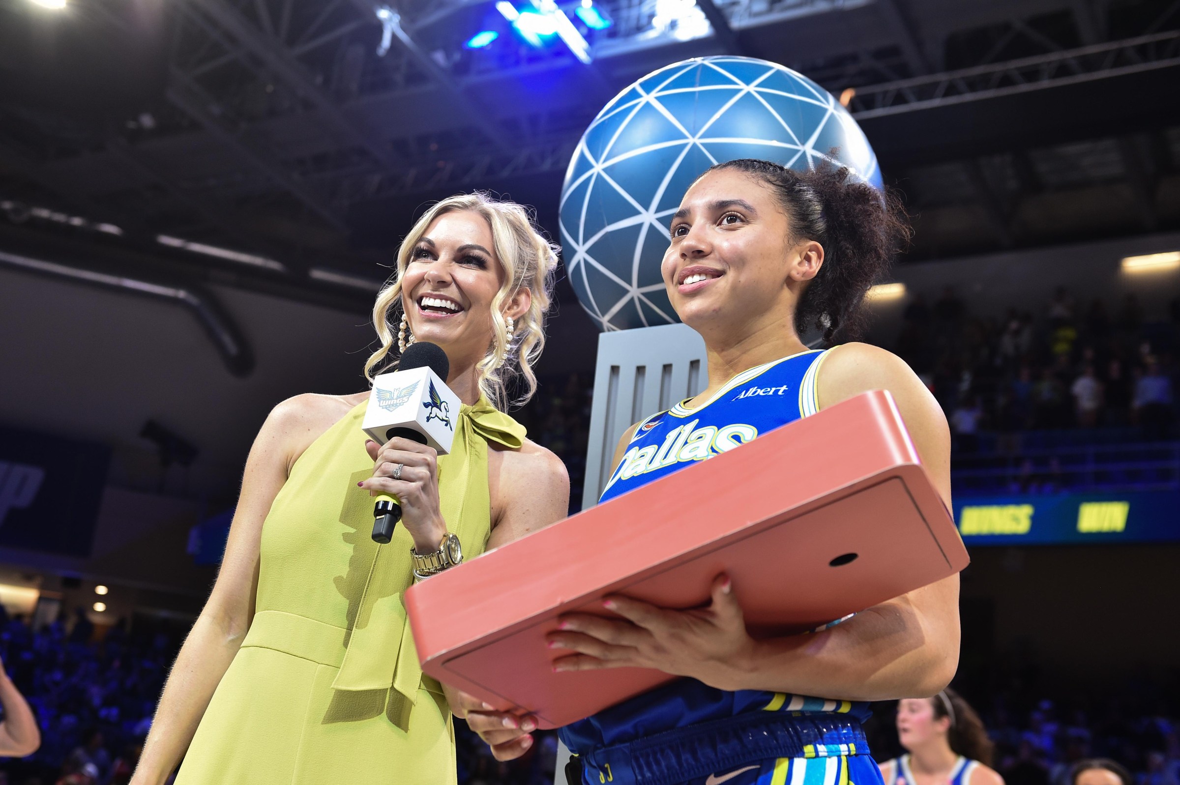 ARLINGTON, TX - MAY 18: Azzi Fudd #35 of the Dallas Wings is honored after the game against the Washington Mystics on May 18, 2026 at the College Park Center in Arlington, TX. NOTE TO USER: User expressly acknowledges and agrees that, by downloading and or using this photograph, User is consenting to the terms and conditions of the Getty Images License Agreement. Mandatory Copyright Notice: Copyright 2026 NBAE (Photo by Michael Gonzales/NBAE via Getty Images)