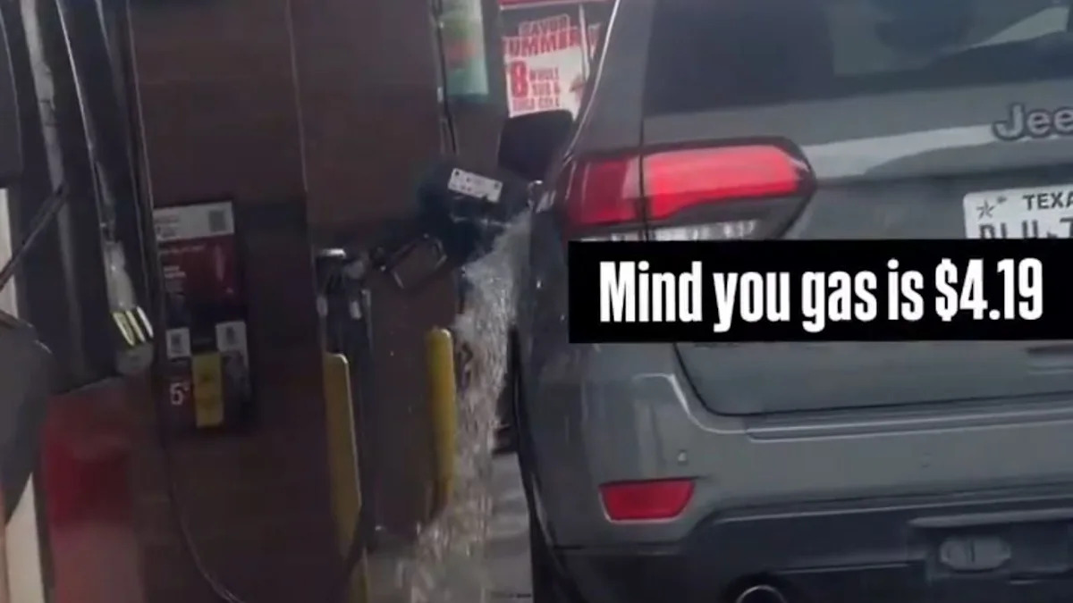Gas Pump Keeps Pouring Fuel All Over Jeep at Texas Quiktrip as Driver Walks Away