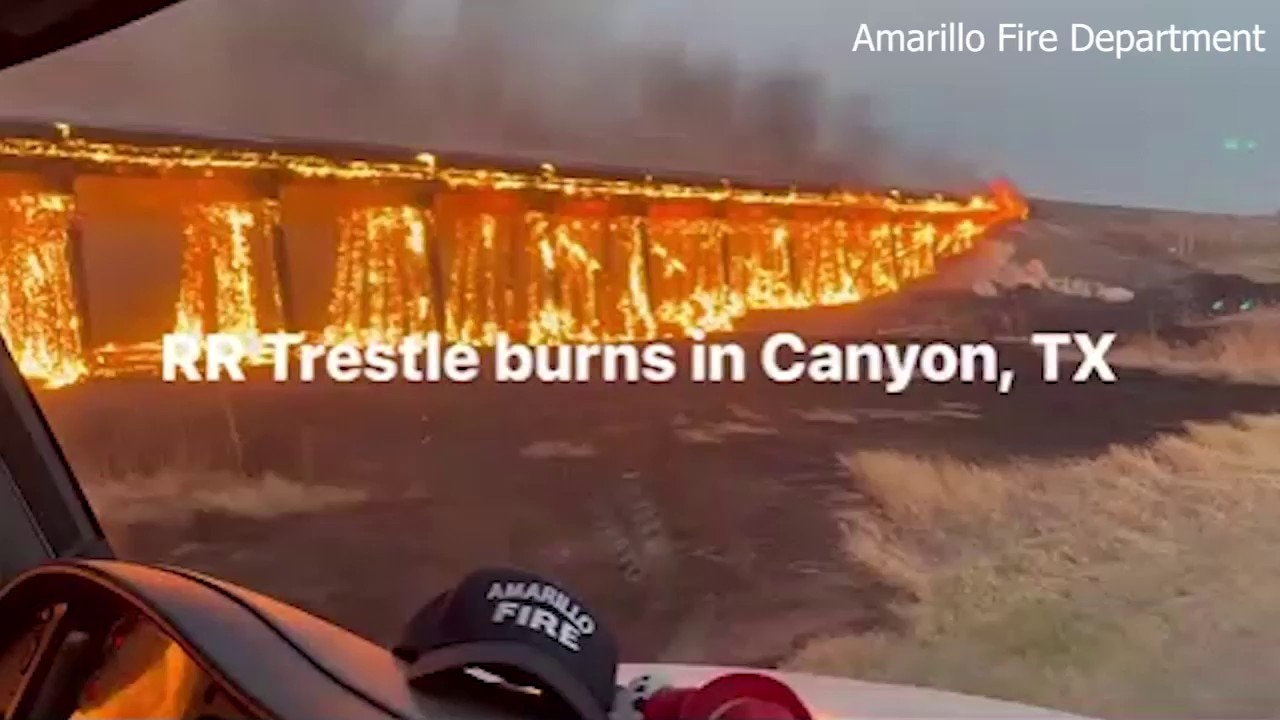 FILE – Texas train trestle destroyed by wildfire in Panhandle
