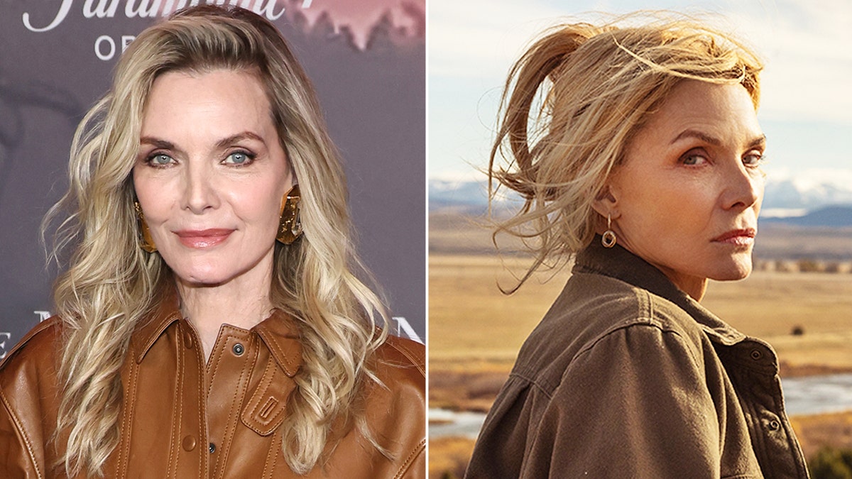 Michelle Pfeiffer as Stacy Clyburn standing on a hillside overlooking a valley in The Madison series