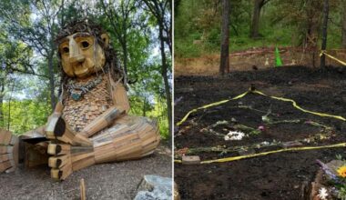 Texas giant troll burns down in Pease Park fire as heartbroken artist Thomas Dambo speaks out