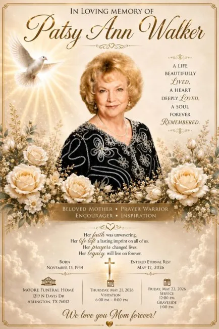 Patsy Ann Walker - NOVEMBER 15, 1944 – MAY 17, 2026