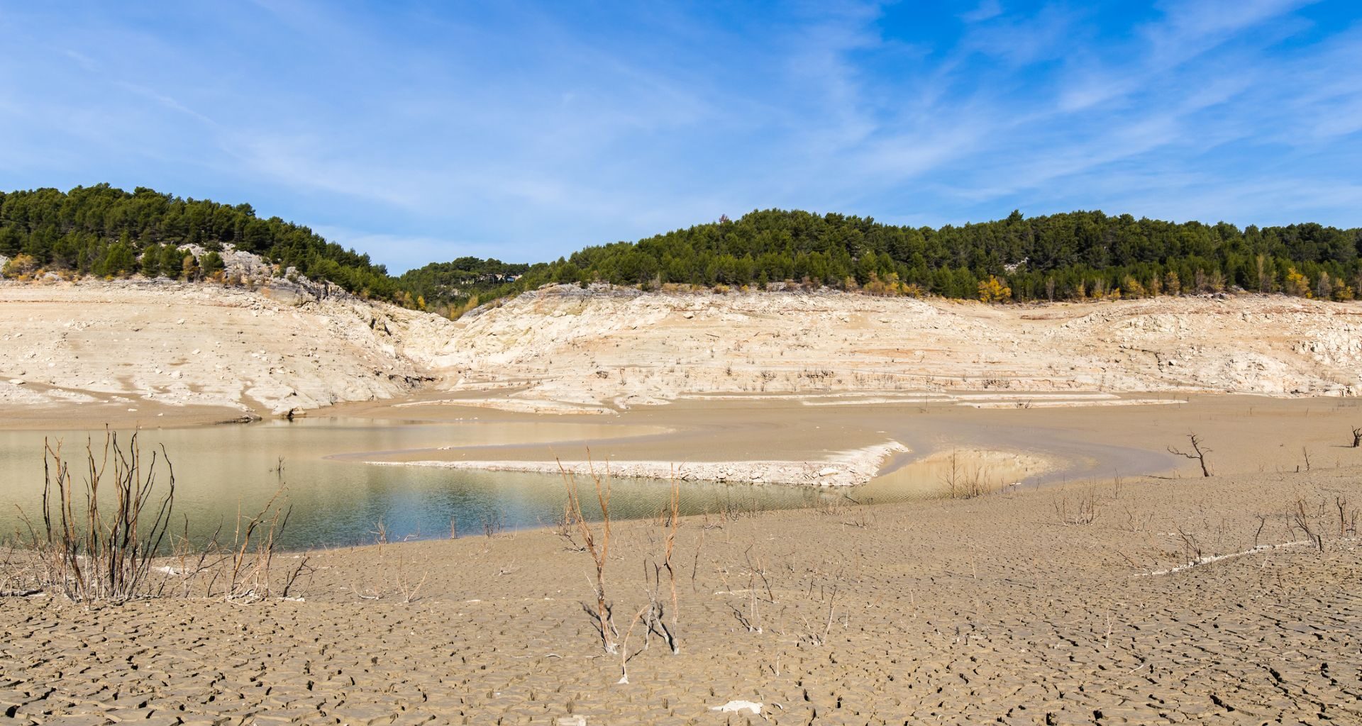 Reservoir with low water levels.