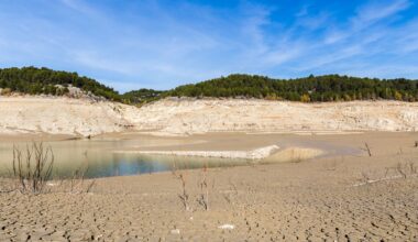 Reservoir with low water levels.