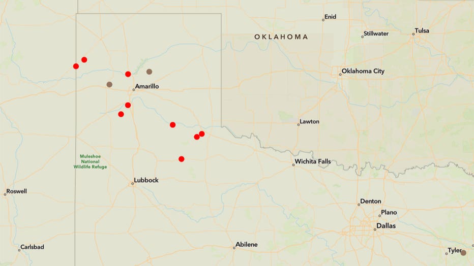 This map shows the location of active wildfires in the Texas Panhandle as of May 15, 2026.