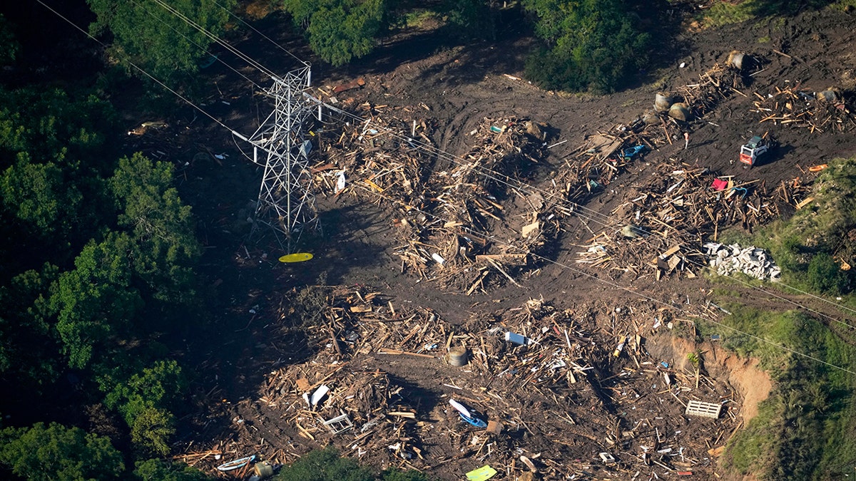 Aerial view of flood damage along the Guadalupe River in Kerr County Texas