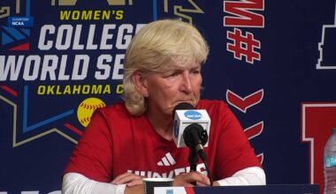 Nebraska softball coach discusses loss to Texas, Huskers eliminated from WCWS