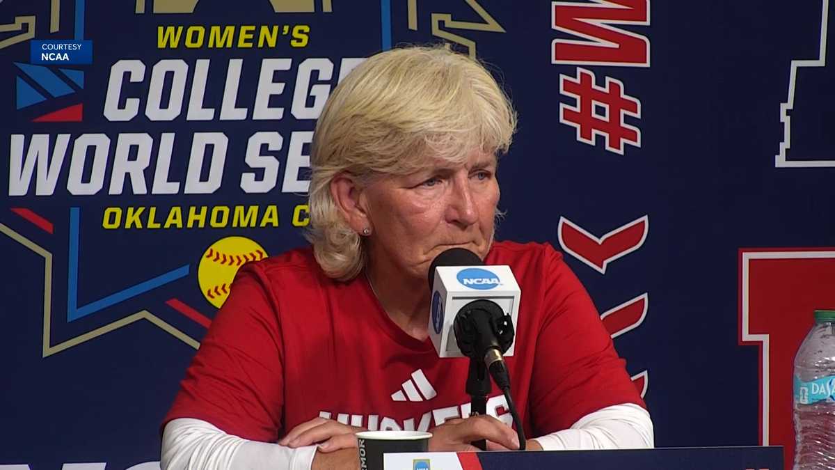 Nebraska softball coach discusses loss to Texas, Huskers eliminated from WCWS