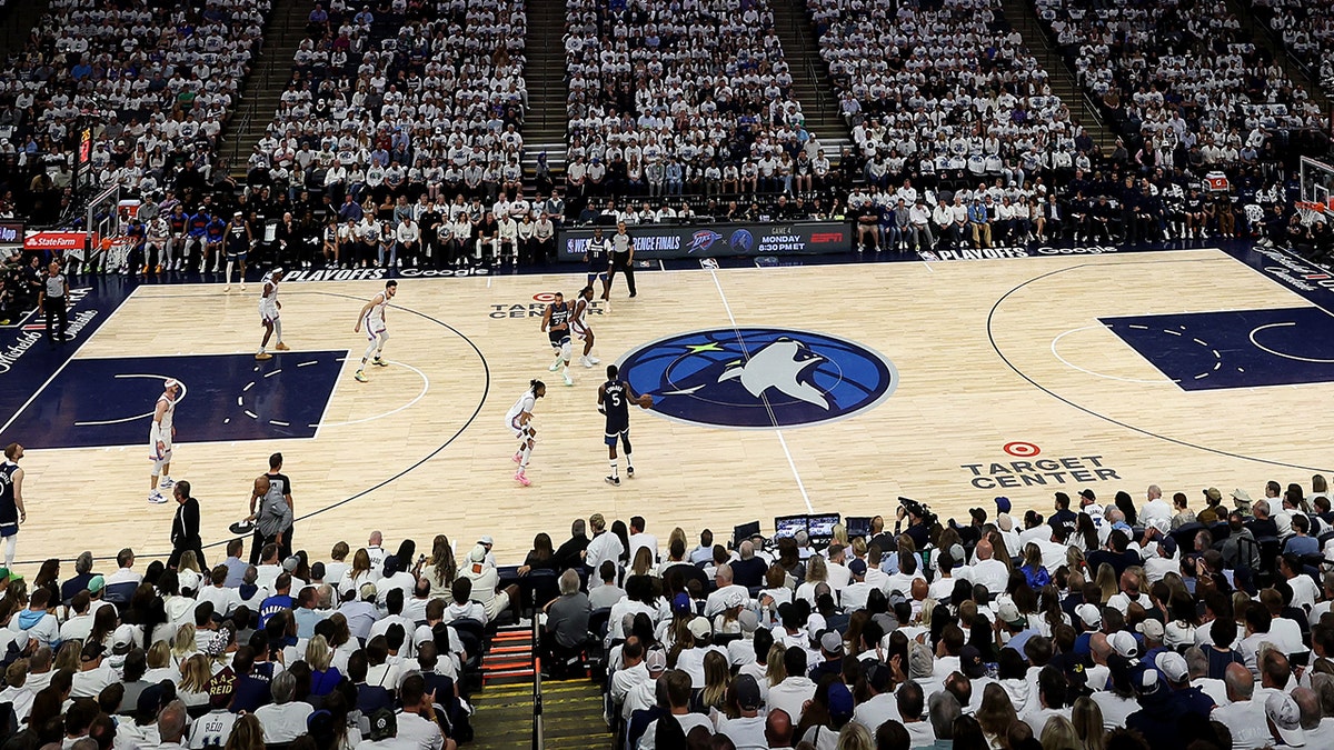 A general view of the Oklahoma City Thunder and Minnesota Timberwolves playing at Target Center in Minneapolis