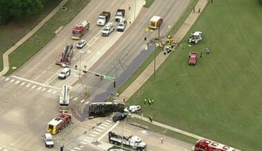 Oil tanker truck overturns in Plano, leaving roads closed with cleanup underway
