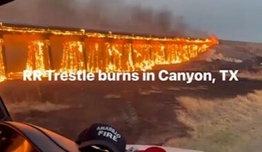 VIDEO: Texas train trestle burns during wildfire