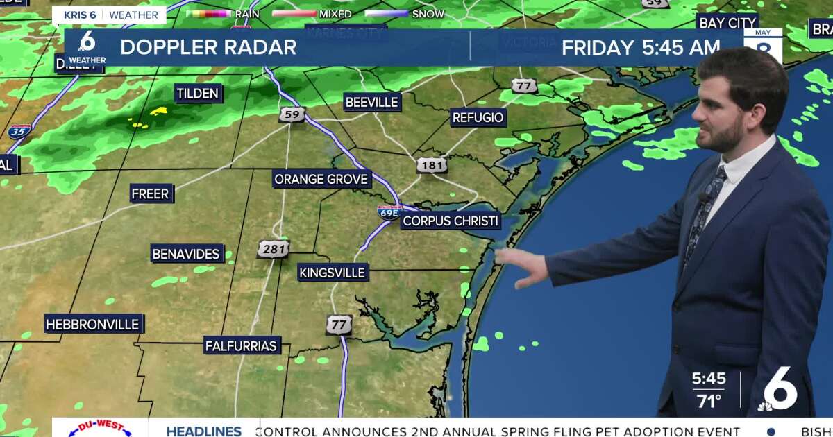 A cloudy and mild Friday, with spotty showers and a few Thunderstorms mixed in