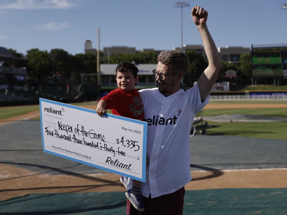 WFAA reporter Sean Giggy celebrating his win the Media League portion of the 2026 Reliant Home Run Derby