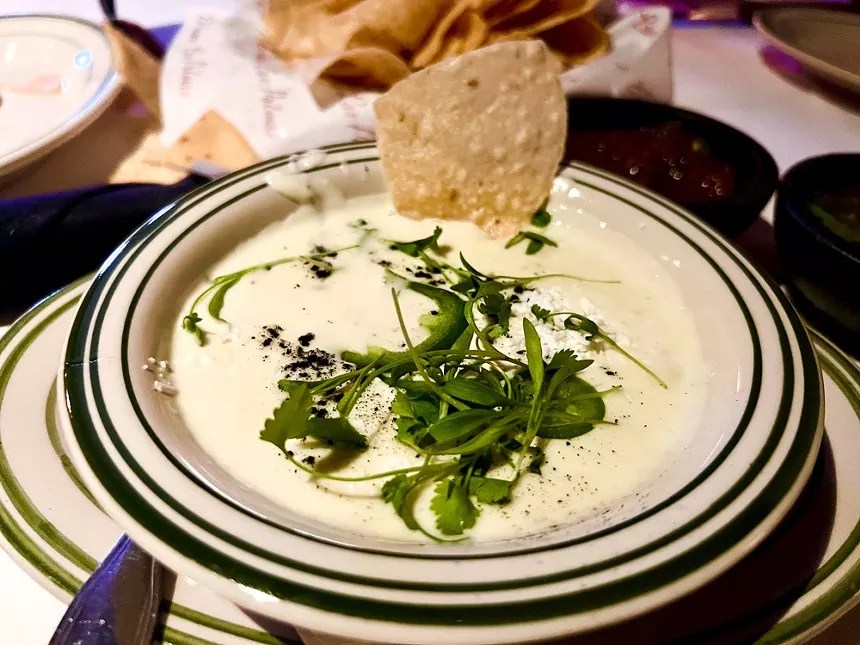 a bowl of queso at Las Palmas. 