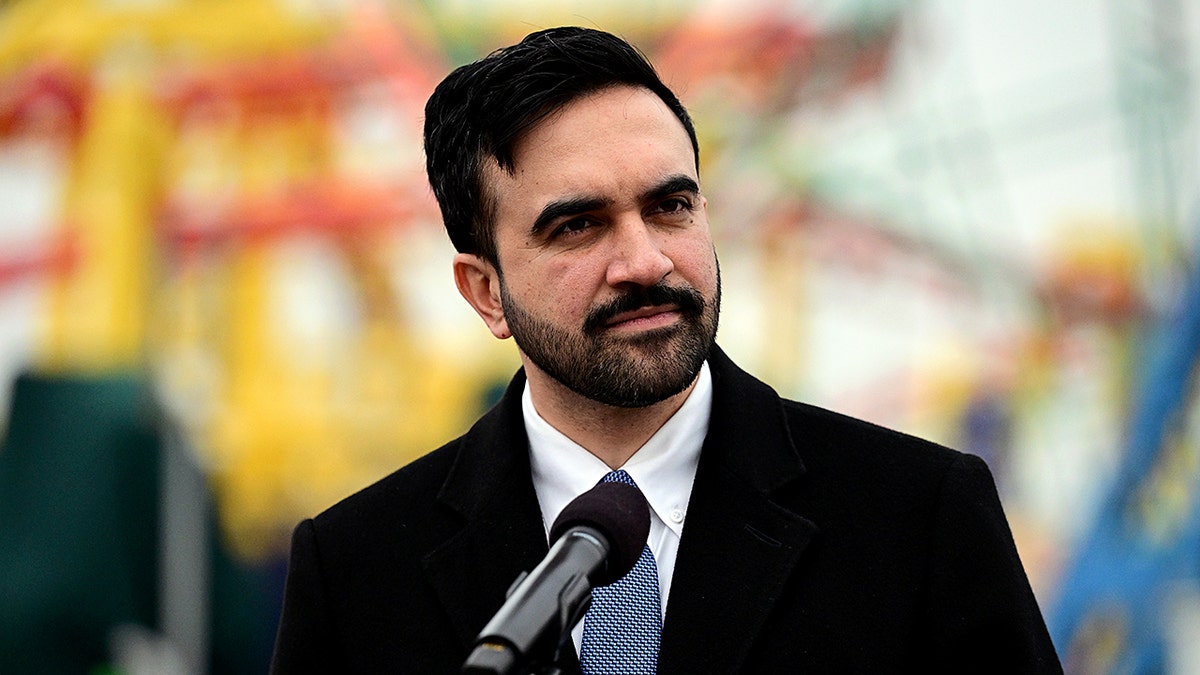 New York City Mayor Zohran Mamdani speaking at a press conference at Deno's Wonder Wheel on Coney Island