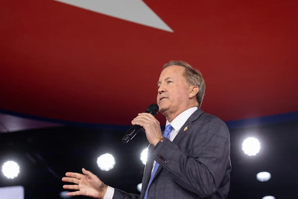 Texas Attorney General Ken Paxton speaks during the Conservative Political Action Conference in Grapevine, Texas, on March 27, 2026.