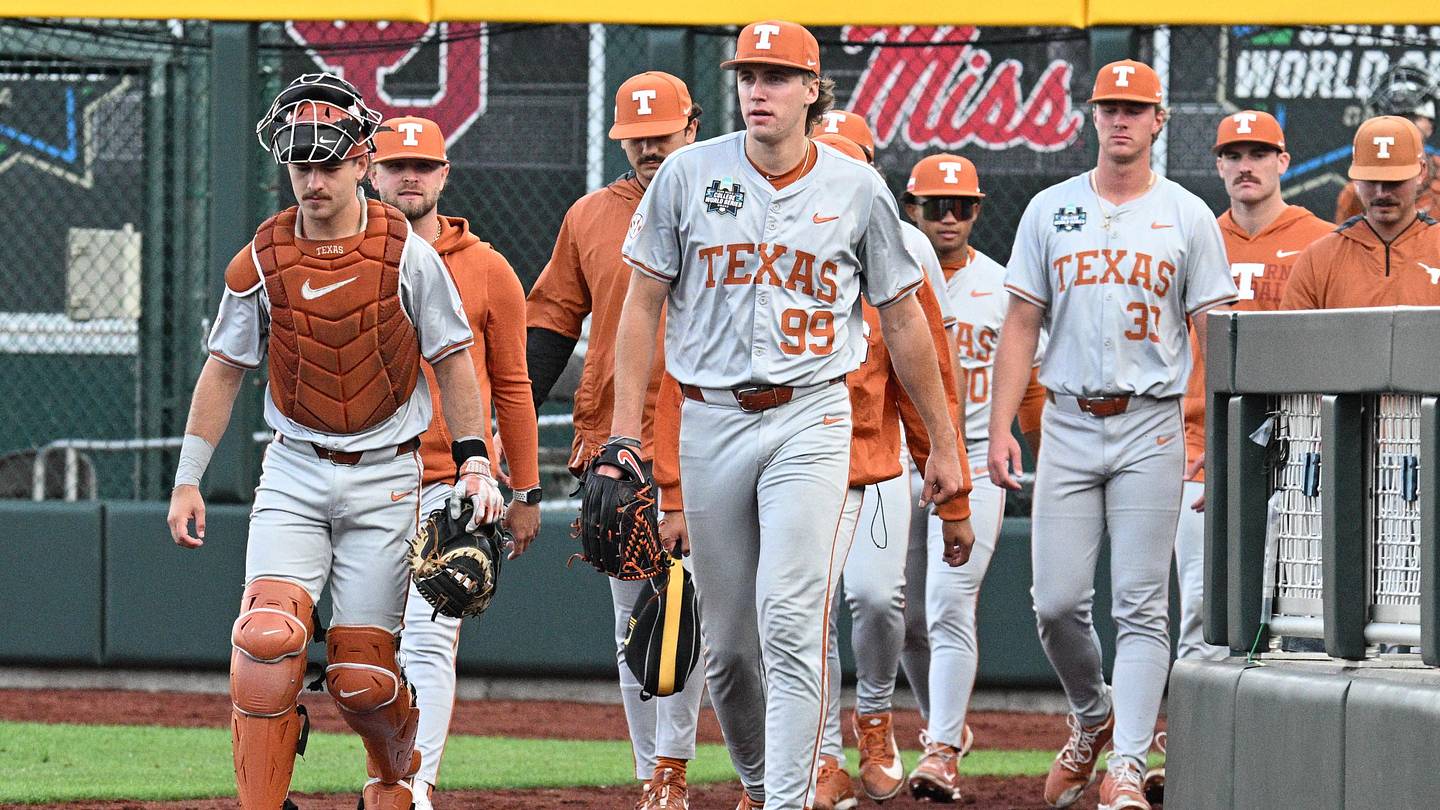 Jun 13, 2026; Omaha, NE, USA;  Texas Longhorns starting pitcher Dylan Volantis.