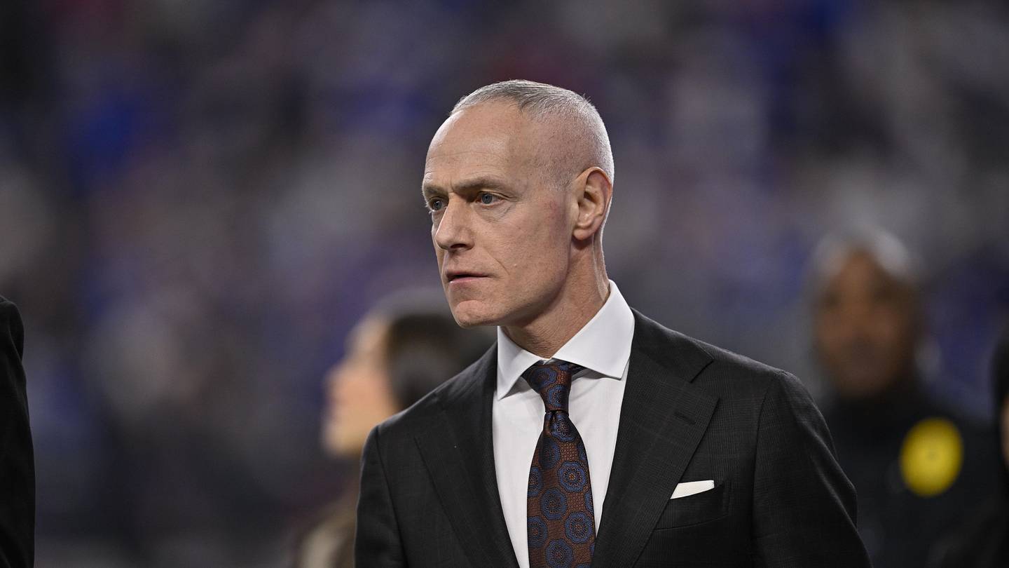 Dec 6, 2025; Arlington, TX, USA; Big 12 commissioner Brett Yormark looks on during the game between the Red Raiders and the Cougars at AT&T Stadium. Mandatory Credit: Jerome Miron-Imagn Images