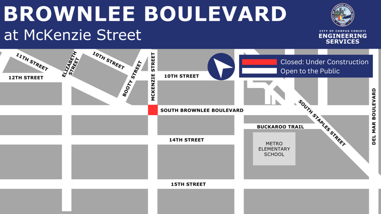 Map showing intersection closure at Brownlee and McKenzie
